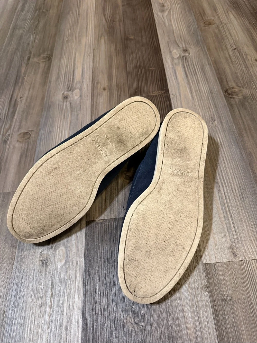 Sperry Navy Suede Two-Eye Boat Shoes with White Sole